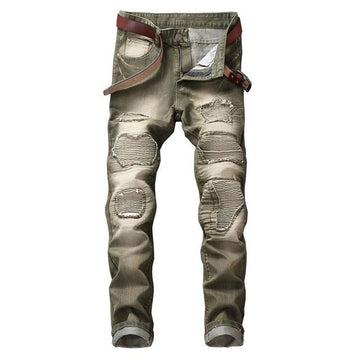 2020 High Quality Men  Casual Jeans Coated Slim Straight Pleated Biker Jeans Pants Male Denim Casual Pants Plus Size 42 aidase-shop